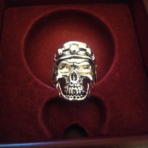 Silver Alloy Metal Biker Skull Ring